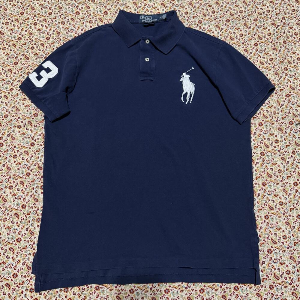 Polo Ralph Lauren White Big Pony Number 3 Navy Polo Shirt Large